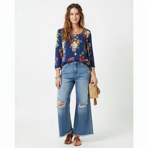 Claudia Richard Womens Blue Lace Trim Floral Blouse Size‎ Small Dainty Feminine